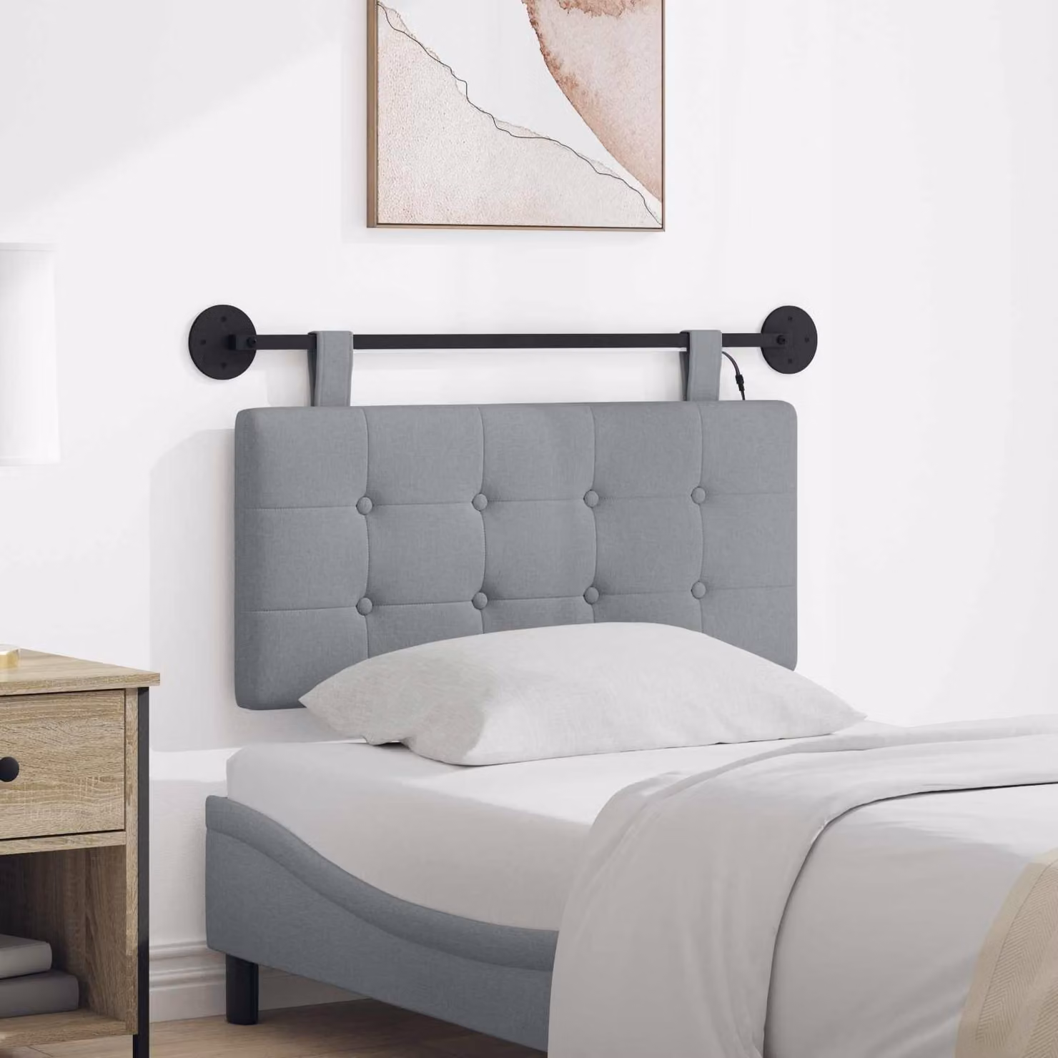 Testiera per letto sospesa vidaXL con luce LED integrata in tessuto grigio chiaro