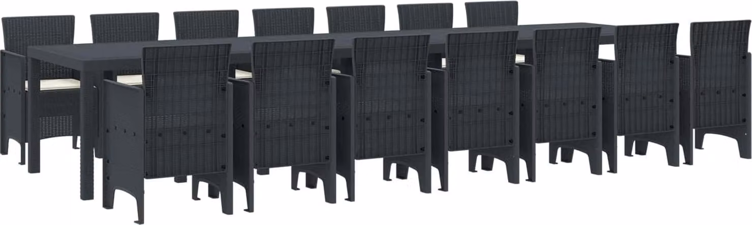 Maison Exclusive - Set da pranzo per esterno con cuscini, 15 pezzi, colore antracite, materiale: polipropilene