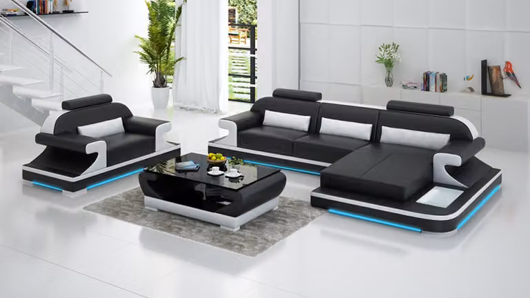 Ledersofa Couch Wohnlandschaft Ecksofa + Sessel Garnitur Design Sofa G8021E