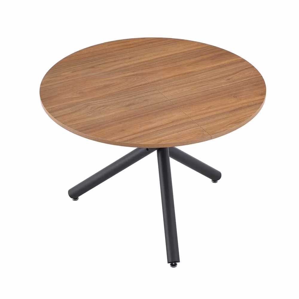Tavolino da caffè rotondo Minimal con effetto legno e struttura in metallo, L/P/H: 50 x 50 x 45 cm – 2