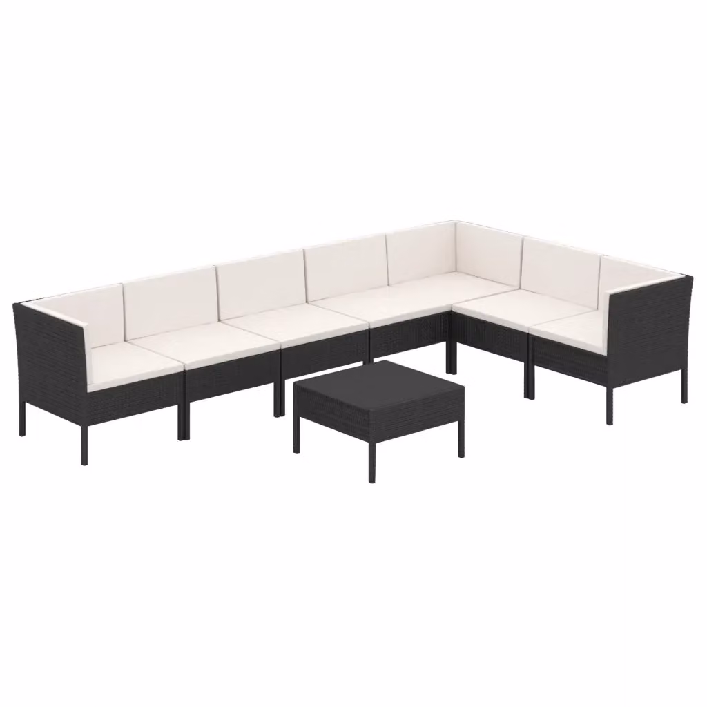 Set di Divani da Giardino a L con Cuscini vidaXL, 8 Pezzi, Nero e Bianco – 2