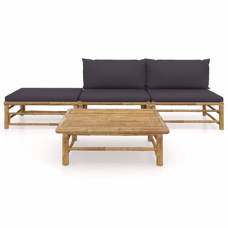 Set Divani da Giardino 4 pz con Cuscini Grigio Scuro in Bambù