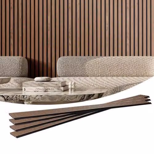 Pannelli Acustici a Doghe in Legno MDF VEVOR con Effetto Legno, Colore Marrone, L: 240 cm, H: 20 cm