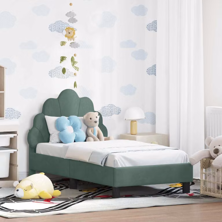 vidaXL Struttura letto per bambini moderna in legno e tessuto verde L 140 x P 70 cm