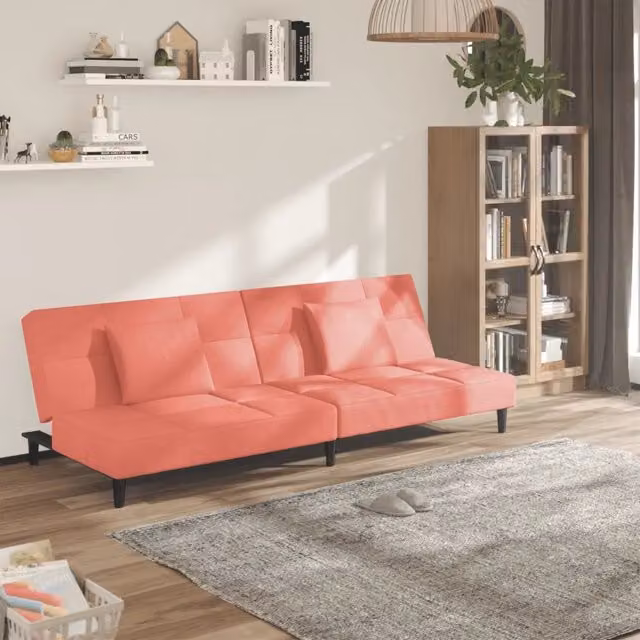 Divano Letto a 2 Posti con 2 Cuscini-Sofa Letto 2 Posti-Daybed Rosa in Velluto 605816