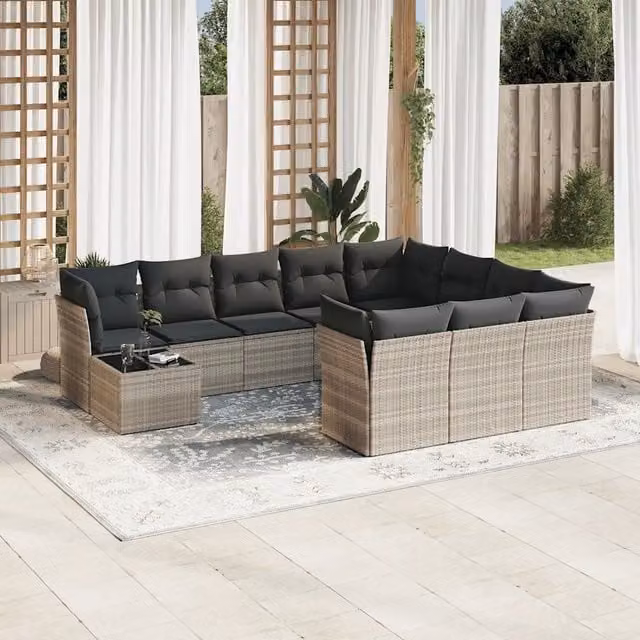 Set Divani da Giardino 11 pz con Cuscini in Polyrattan Grigio 3250101