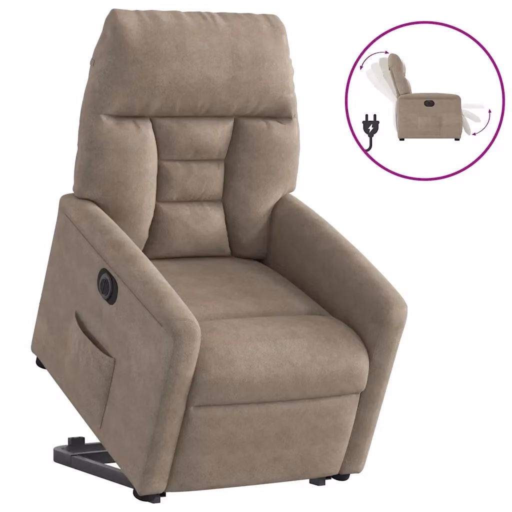 Poltrona Alzapersona Reclinabile Elettrica vidaXL in Microfibra Beige con Supporto per la Seduta e Braccioli – 2