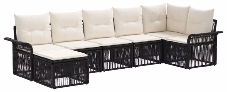 Set da giardino composto da 7 pezzi, colore nero, realizzato in rattan sintetico