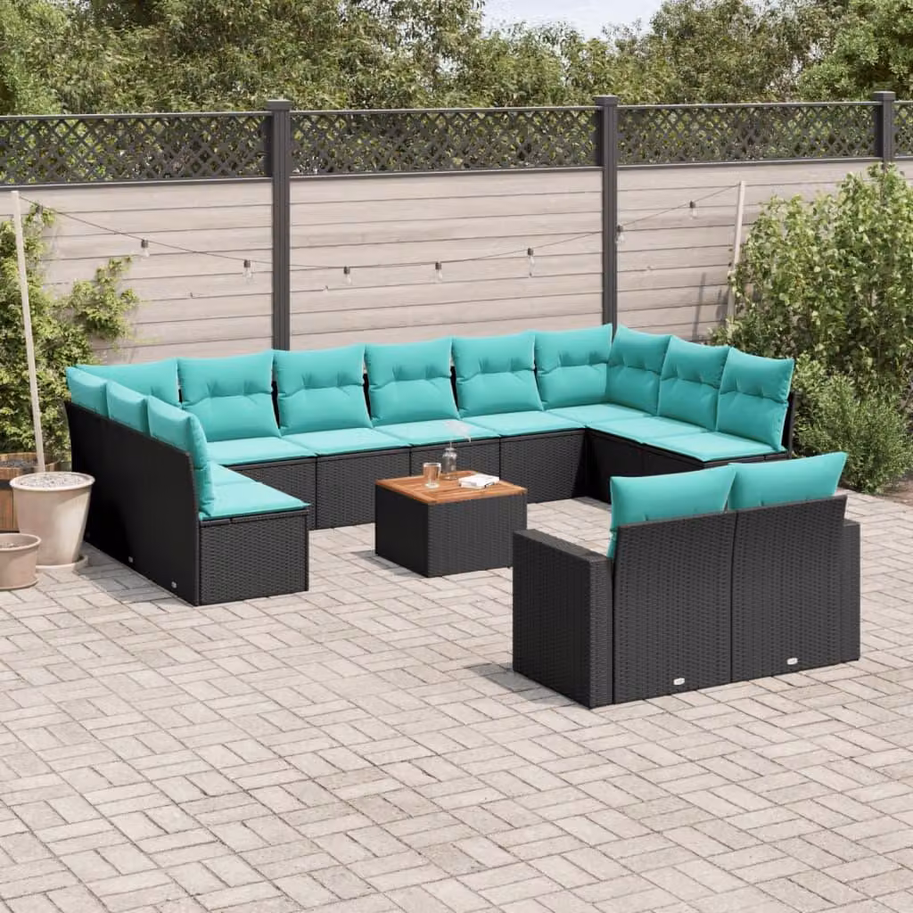 Maison Exclusive - Set da giardino 13 pezzi con cuscini in polyrattan nero