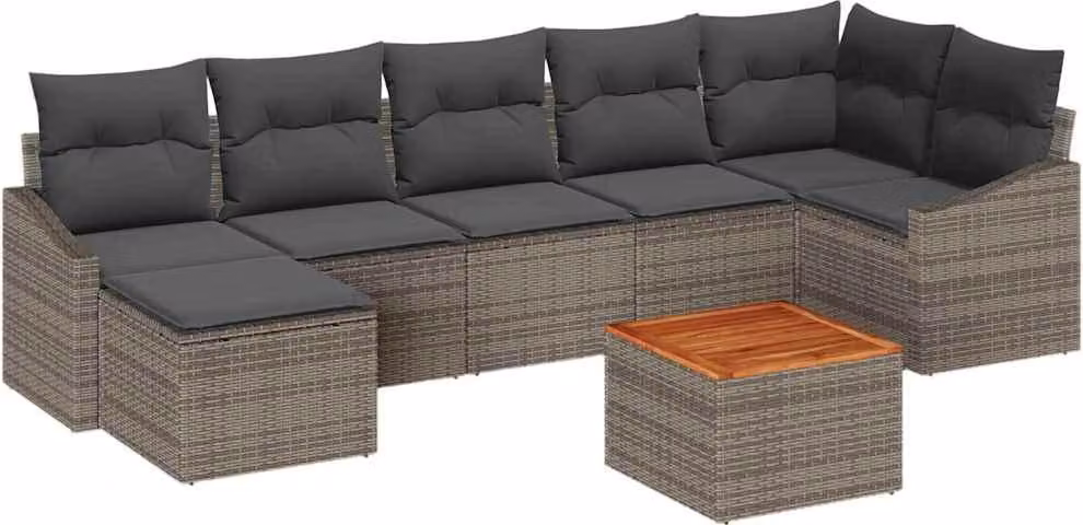 Set Divano da Giardino con cuscino 8 pcs Grigio polyrattan