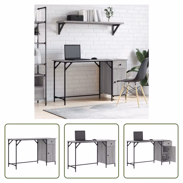 The Living Store Scrivania per computer Grey Sonoma 131x48x75 cm Materiale legno