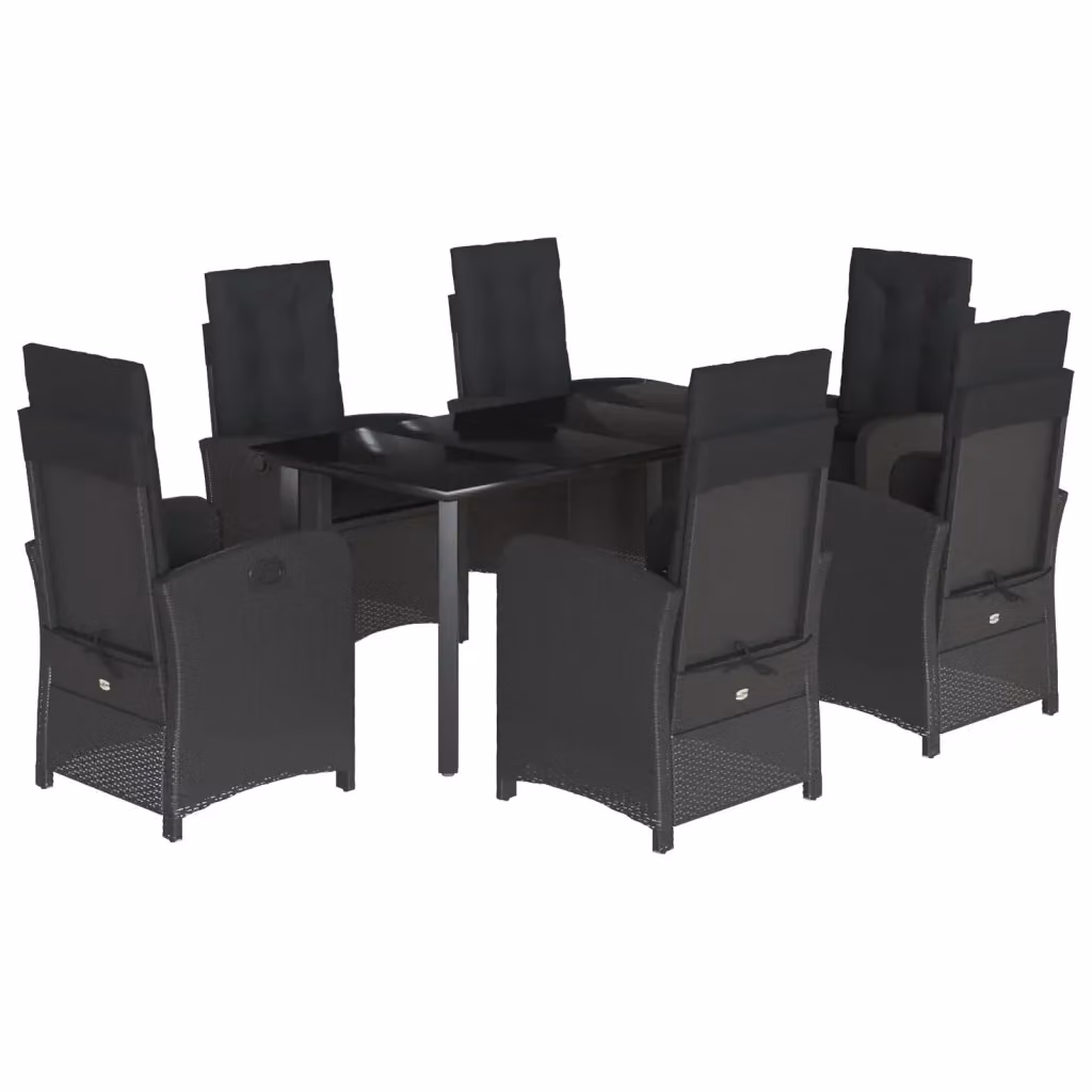vidaXL Set da Pranzo da Giardino 7 pz in Polyrattan Nero con Piano in Vetro – 2