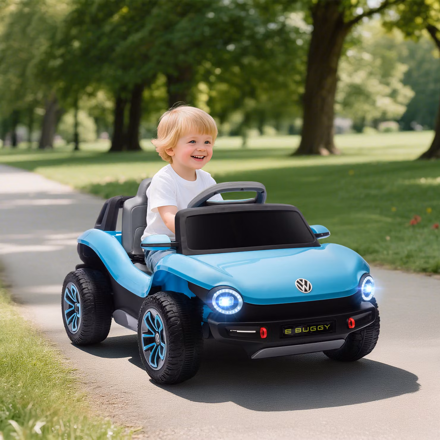 Auto Elettrica per Bambini Volkswagen E-Buggy 12V AIYAPLAY con Telecomando 2,4 G e Ruote con Sospensione, Blu – 2