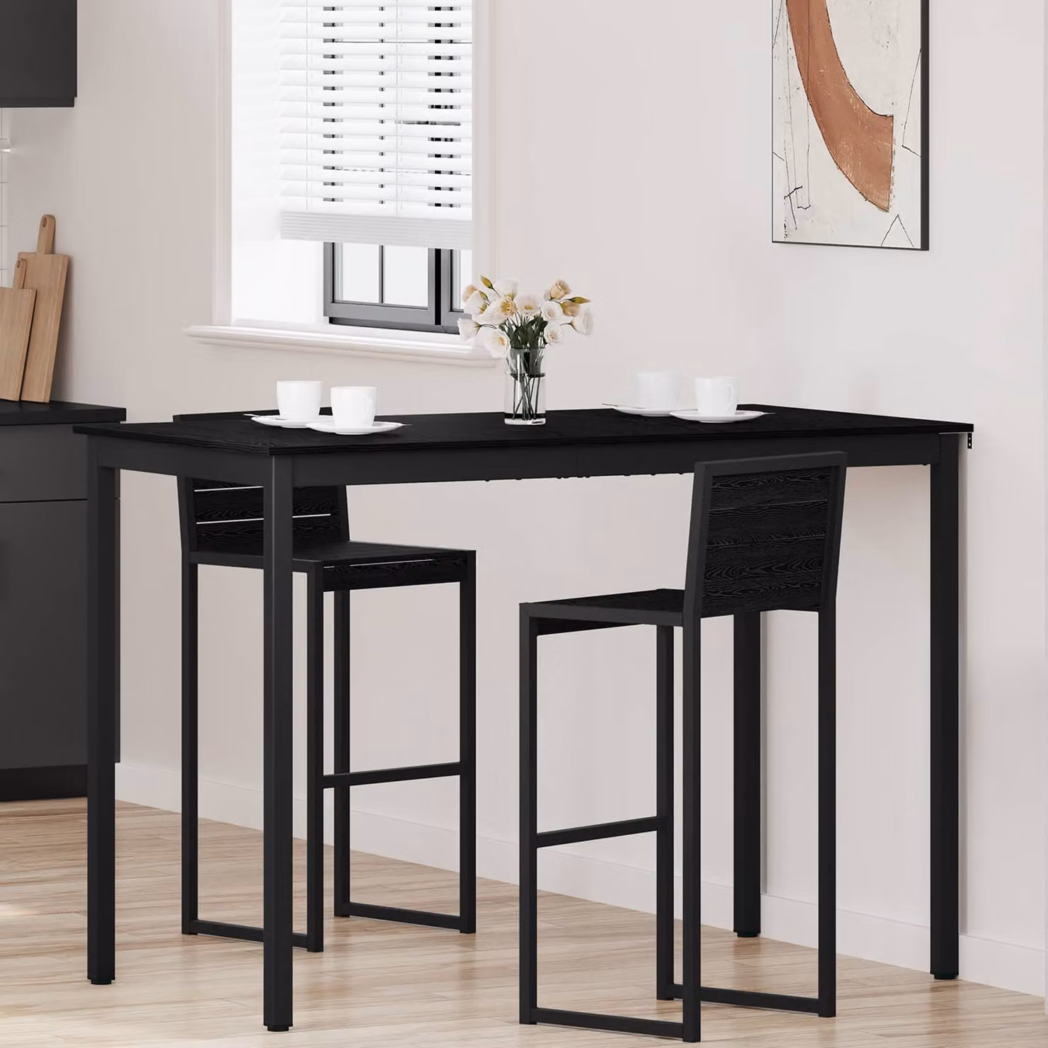vidaXL Tavolo Bar Moderno Rettangolare in MDF Laminato Nero con Gambe in Metallo L: 105 cm, P: 80 cm, H: 80 cm