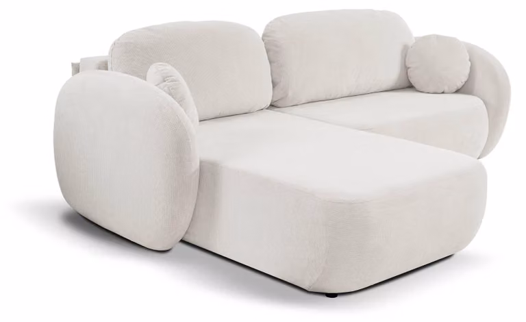 Divano angolare con funzione letto, modello Olemo, lato sinistro, colore bianco porcellana