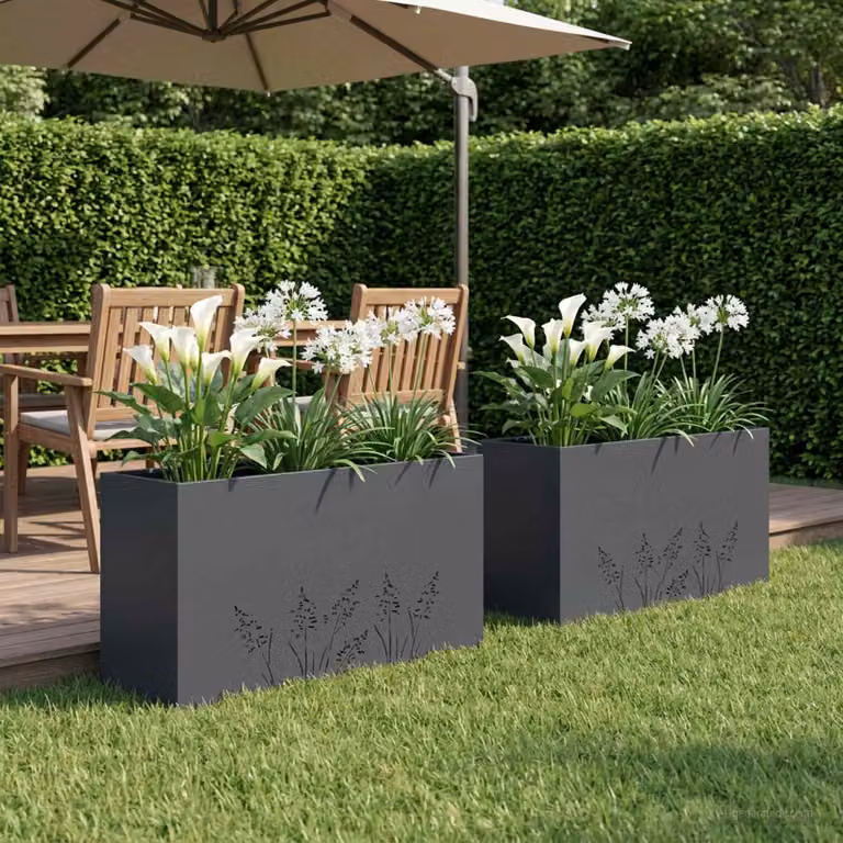Set di 2 vasi da giardino vidaXL in metallo colore antracite L: 100 cm, P: 30 cm, H: 49 cm