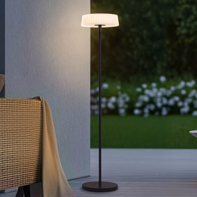 Lampada LED da pavimento a energia solare Lindby Samine, nera, in metallo, Samine Lindby, dimmerabile, Nero, Metallo, Moderno