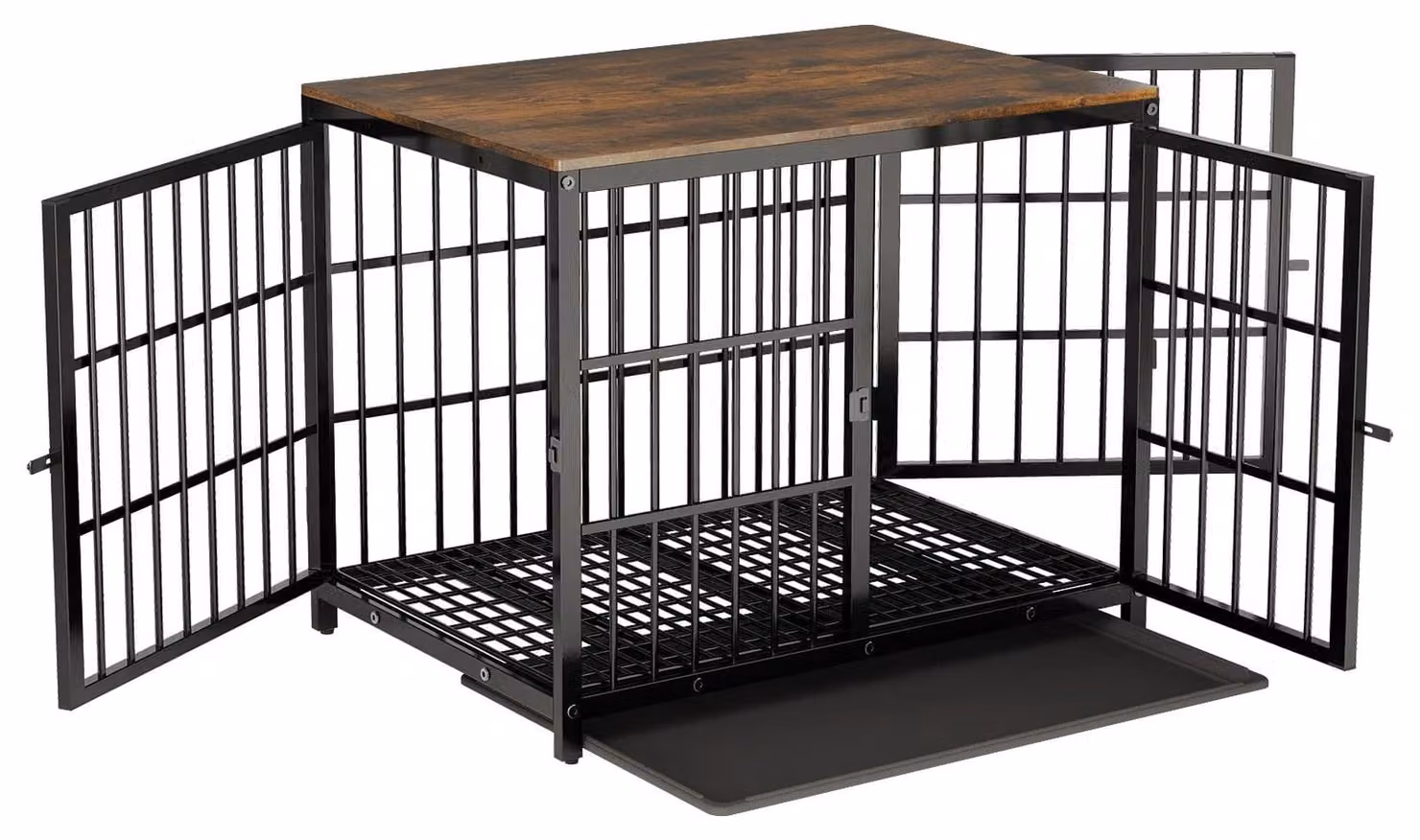 Trasportino per cani - Gabbia per cani - Porta per cani - Cuccia per cani - Cesto per cani - Nero, taglia XL - Robusto, in metallo e legno