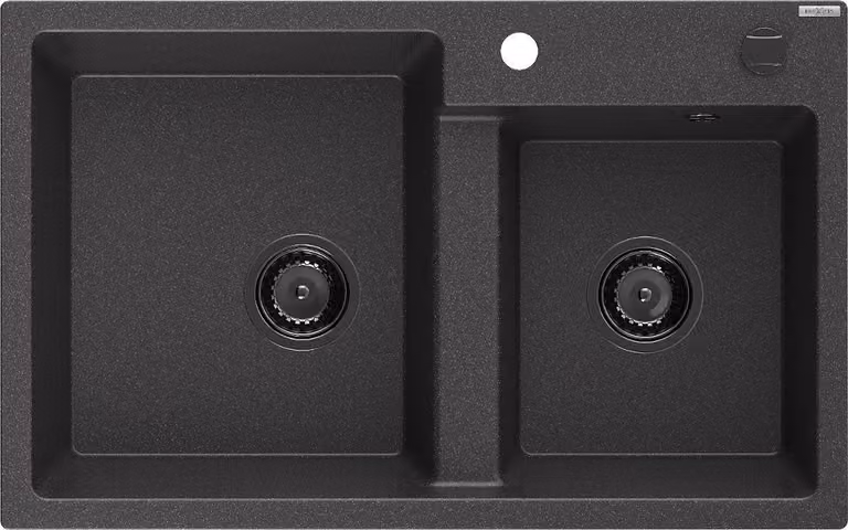 Mexen Tomas lavello in granito a 2 vasche 800 x 500 mm, nero maculato, sifone nero - 6516802000-76-B