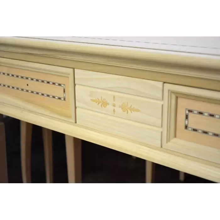 Consolle classica con 2 cassetti intarsiata floreale in legno grezzo Mobili 2G L: 100 cm, P: 37 cm, H: 80 cm – 3
