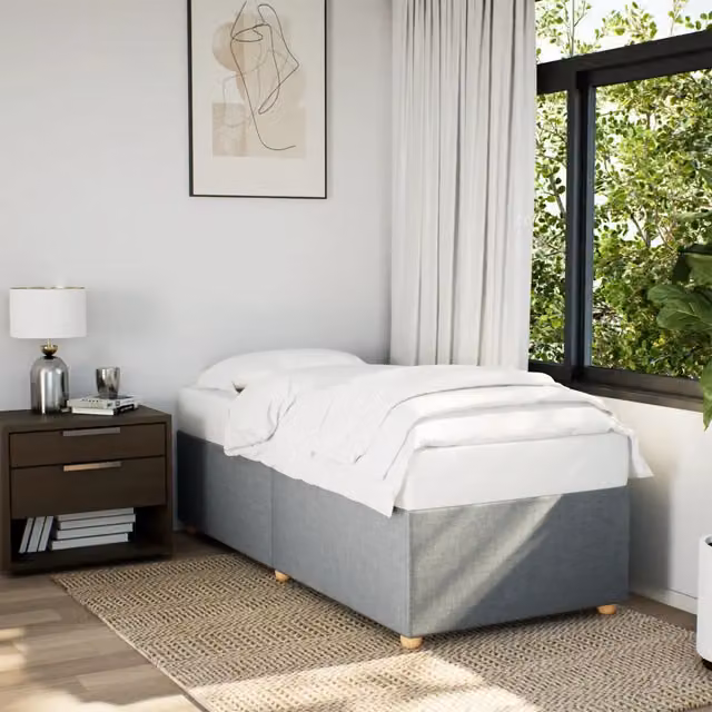 Struttura Letto Giroletto Design Mania in Tessuto Grigio con Doghe in Legno L/P/H: 80 x 200 cm – 1