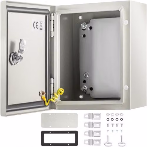 Scatola elettrica di giunzione VEVOR in acciaio inossidabile NEMA 4X, impermeabile e antipolvere IP66 con piastra di montaggio, L 25 cm x P 20 cm x H 15 cm