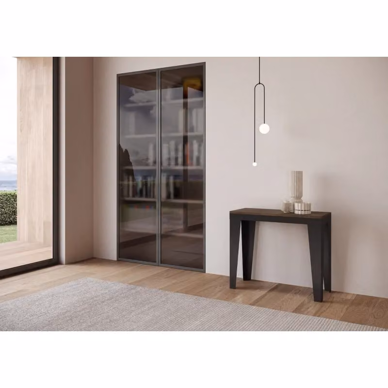 Consolle allungabile Itamoby Flame Small Evolution con telaio Antracite e finitura Noce, L/P: 90 x 40 cm / 196 x 40 cm – 2