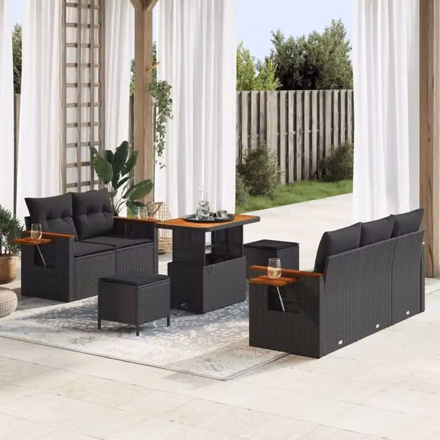 Set Divano da Giardino 8 pz 8-Numero di posti Nero 3363119