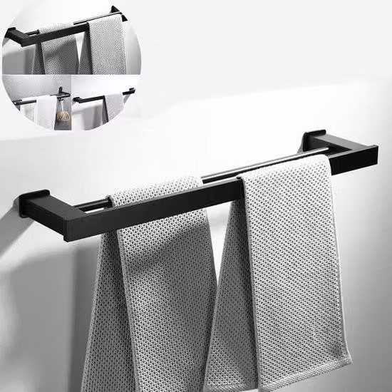 Organizer da bagno in alluminio, 40 cm, nero, autoadesivo