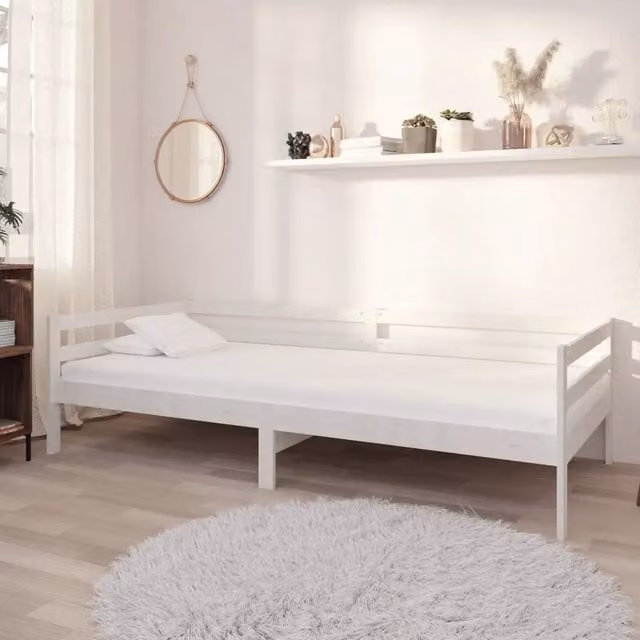 Divano Letto vidaXL in Legno di Pino Bianco con Materasso in Schiuma e Rivestimento in Tessuto Rimovibile L/P/H: 90 x 200 cm