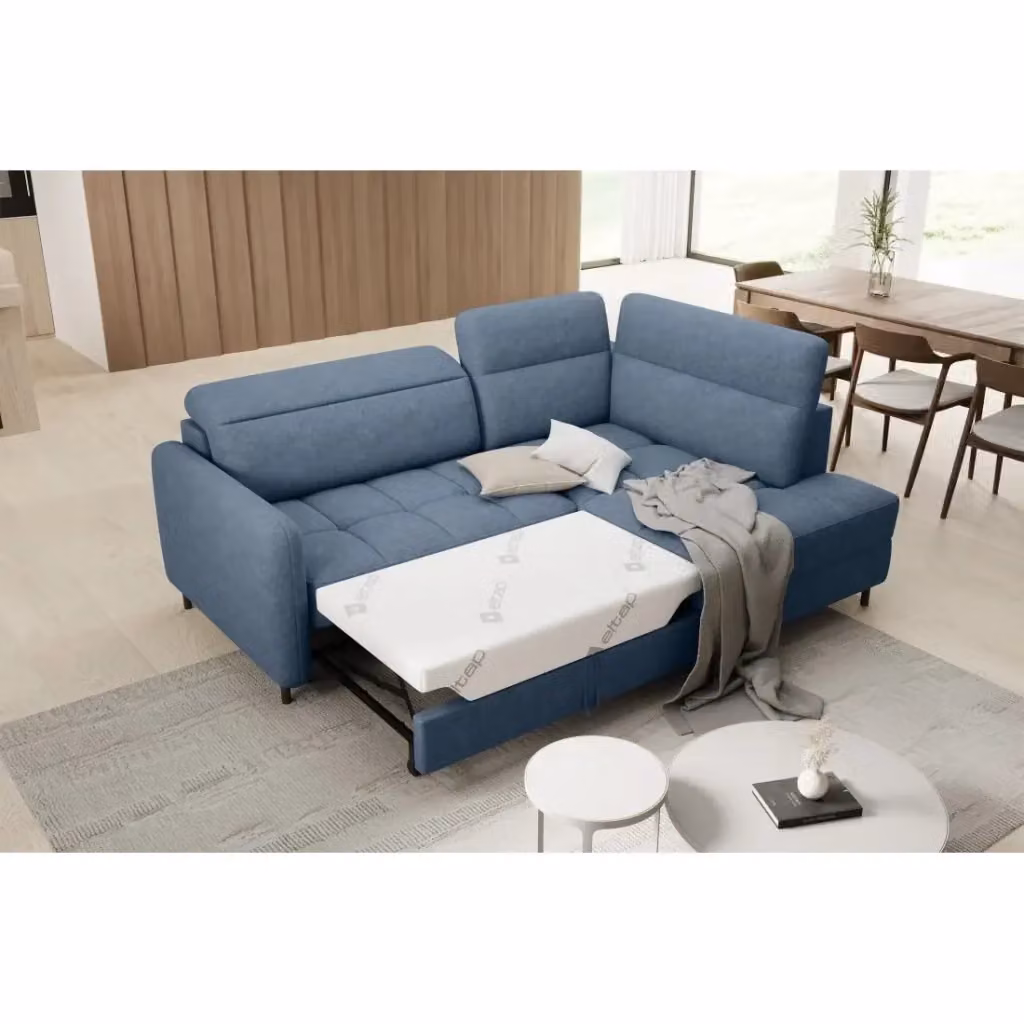 Divano angolare destro convertibile BARNEA MEUBLORAMA blu navy mélange con contenitore e funzione letto, L: 208 cm, P: 100 cm, H: 114 cm – 2