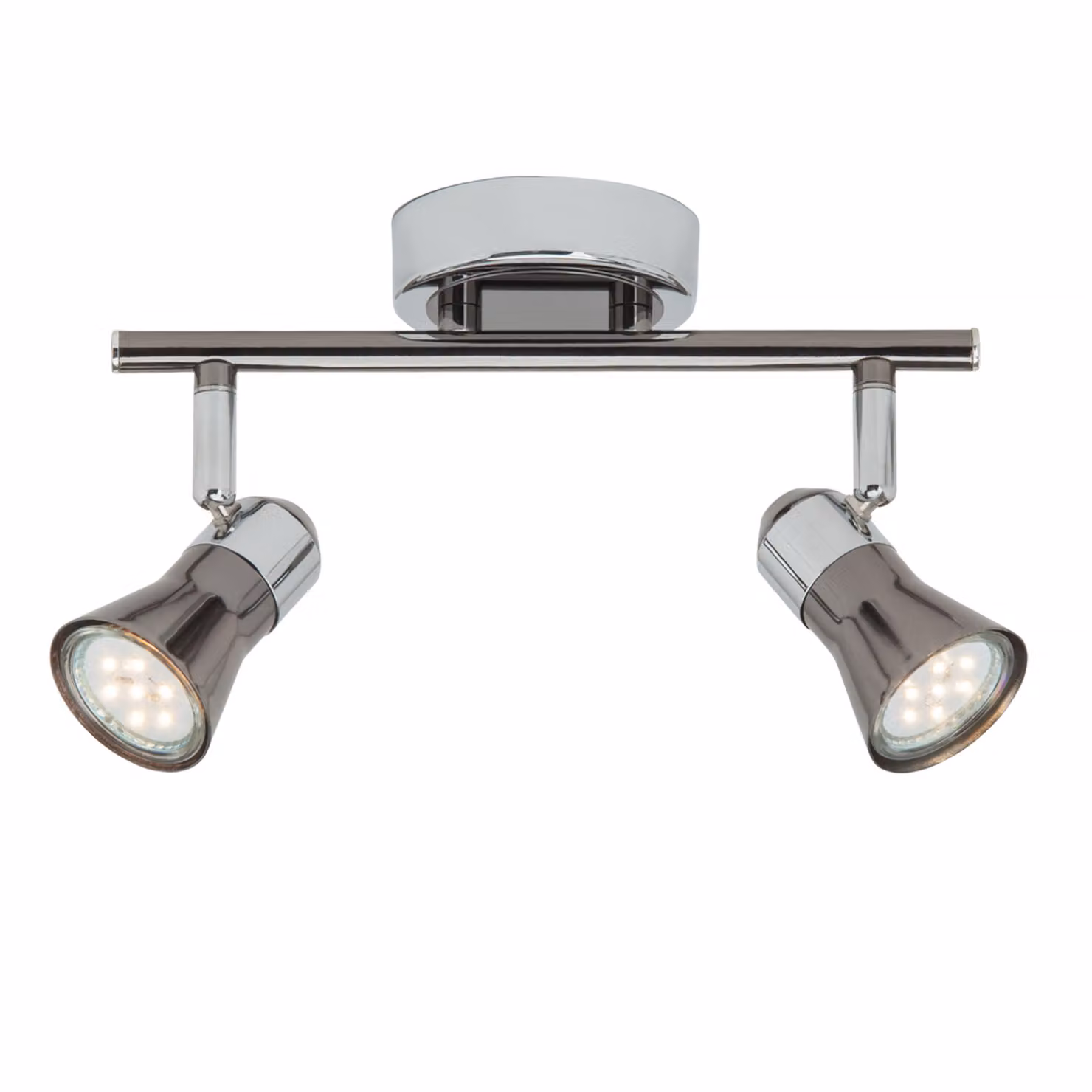 BRILLANTE plafoniera LED Jupp | tubo spot senza tempo | 2 fiamme | metallo | cromo/nero | teste orientabili | 2x GU10 max. 7 W