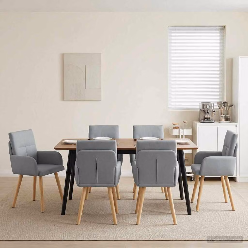 Set di 6 sedie da pranzo vidaXL in tessuto grigio e legno, stile moderno per cucina e sala da pranzo, L: 60 cm, P: 56 cm, H: 93 cm