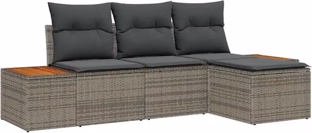 Set Divano da Giardino con cuscino 4 pz | Set Salotto da Giardino Grigio polyrattan