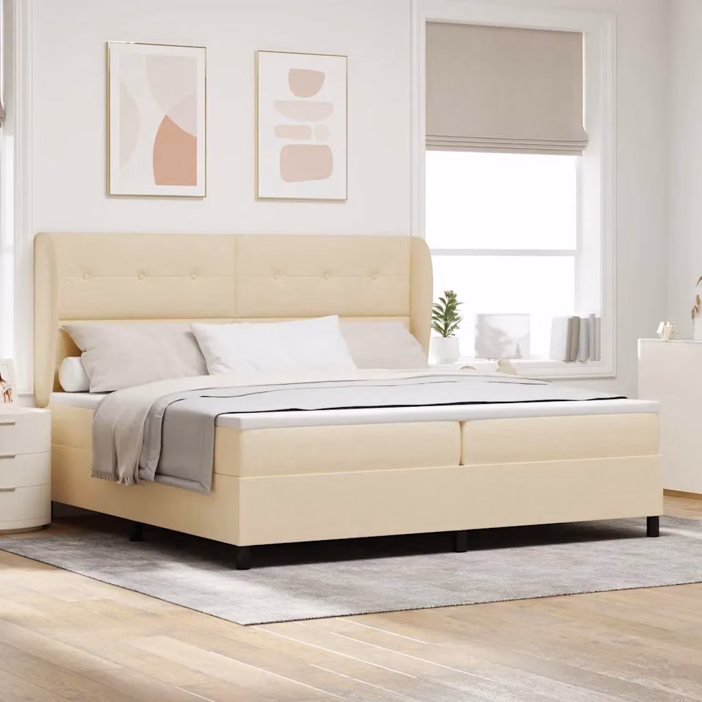 Letto a molle con testiera vidaXL in tessuto beige L 200 x P 200 x H 128 cm