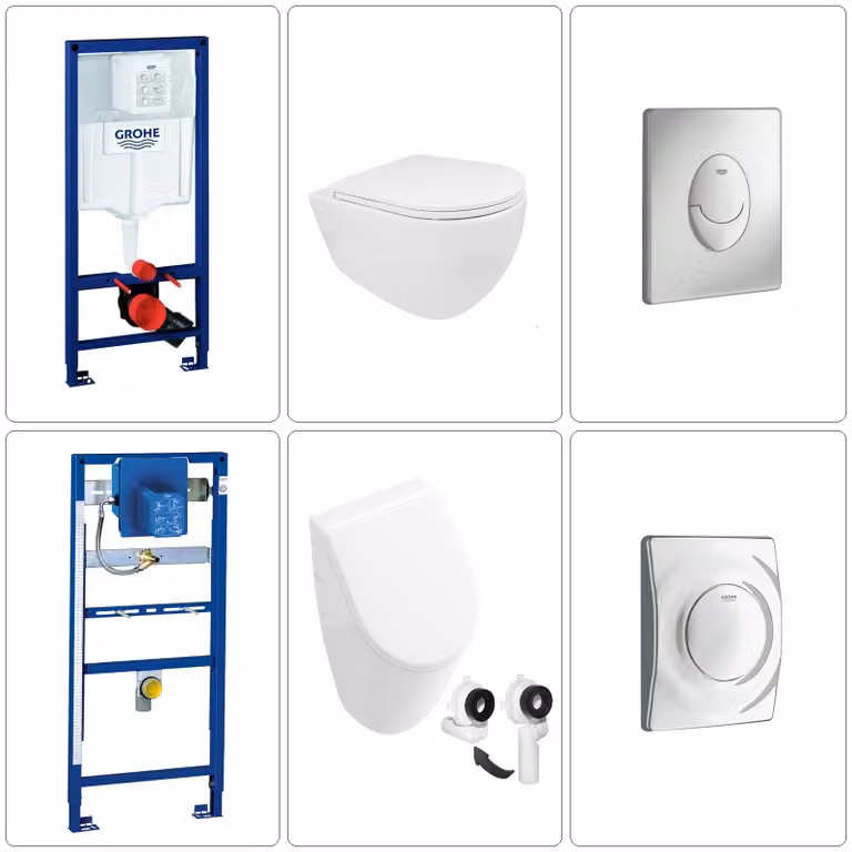 BB INFINITY WC sospeso senza bordo con orinatoio Villeroy & Boch Subway con accessori Grohe, cromo opaco