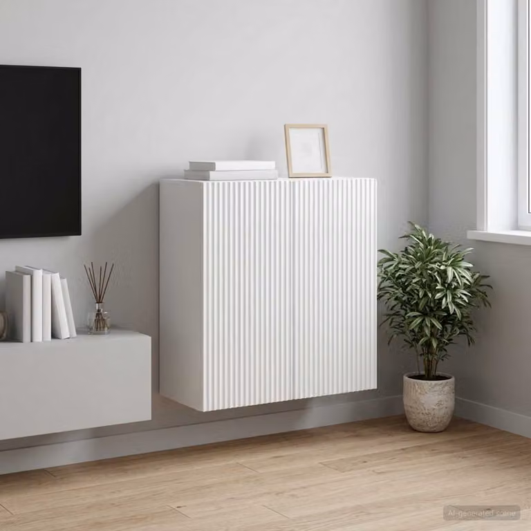 vidaXL Mobiletto a muro bianco lucido con illuminazione LED in legno ingegnerizzato L: 59 cm, P: 31 cm, H: 60 cm