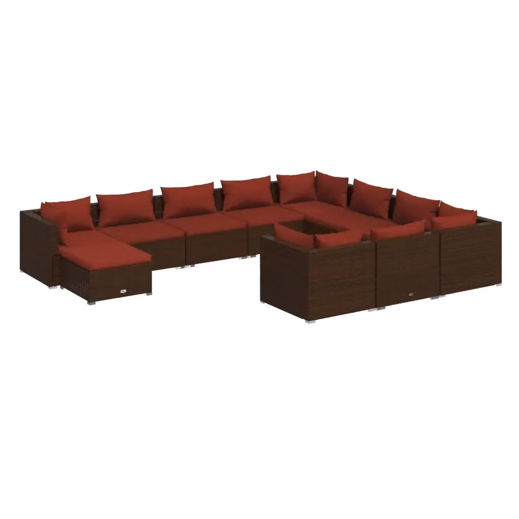Set di Divani da Giardino a Forma di U vidaXL in Polyrattan Marrone con 11 Pezzi e Cuscini Inclusi – 2
