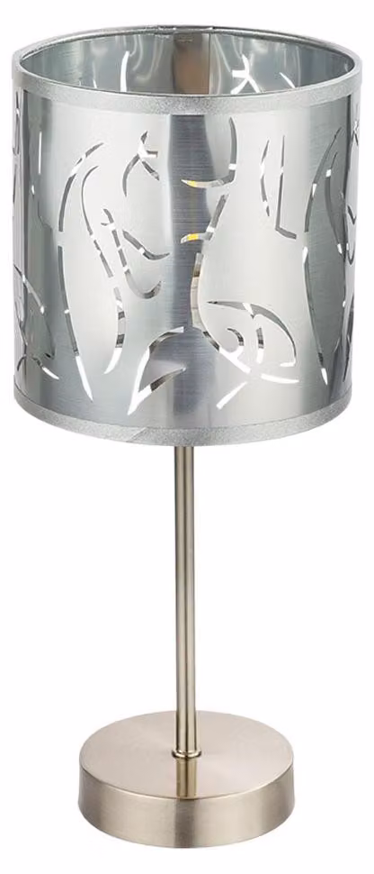 Lampada da tavolo LED, colore argento, con decorazioni in rilievo, altezza 35 cm, modello NADI