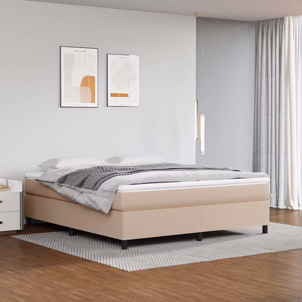 vidaXL Giroletto a Molle con Materasso in Similpelle Beige, L/P/H: 160 x 200 x 35 cm