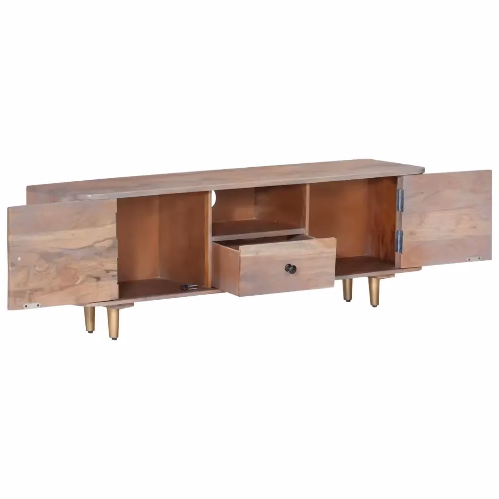 Mobile TV in legno massello di acacia in stile industrial, disponibile nei colori grigio o marrone, L/P/H: 118 x 30 x 40 cm – 2