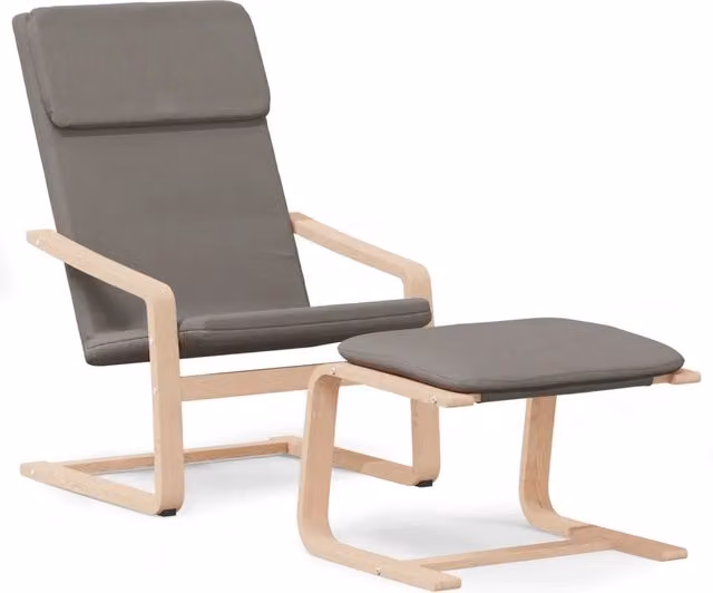 Poltrona Relax Moderna con Poggiapiedi in Tessuto Beige e Grigio con Struttura in Legno di Betulla