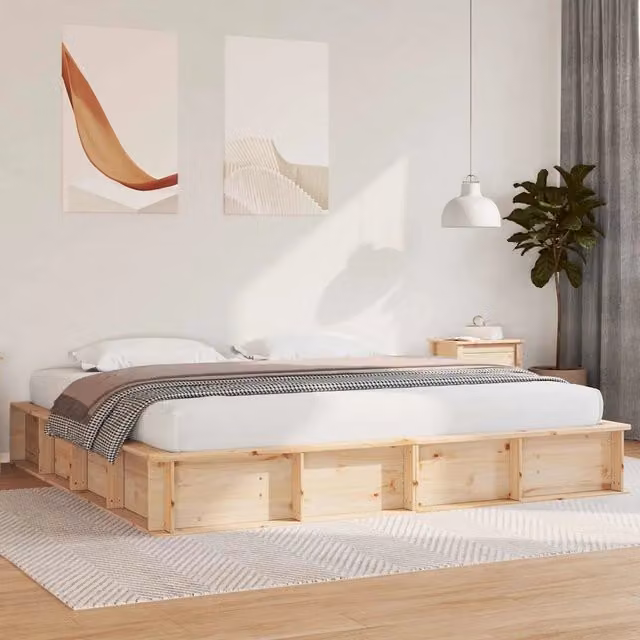 Struttura del letto-Giroletto Marrone 200 x 200 cm Pino massello 387655