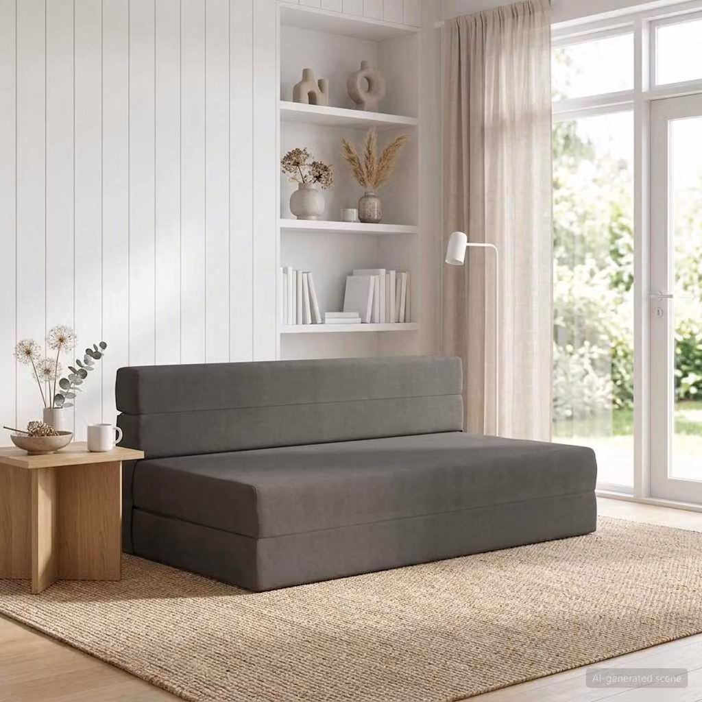 vidaXL Divano Letto Pieghevole Moderno in Tessuto Grigio L: 152 cm, P: 86,5 cm, H: 60 cm