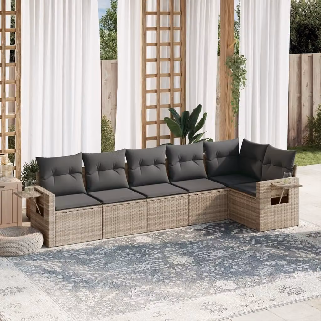 Maison Exclusive - Set Divano da Giardino 6pz con Cuscini Grigio Chiaro Polyrattan