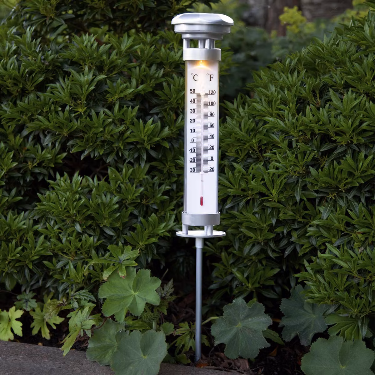 Termometro solare a LED CELSIUS - LED bianco caldo - H: 57,5 cm - P: 9 cm - sensore crepuscolare - argento
