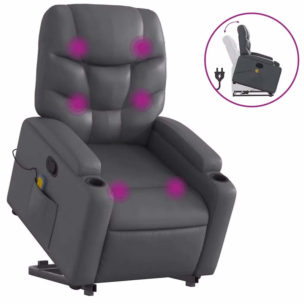 vidaXL Poltrona Alzapersona Reclinabile con Assistenza Elettrica in Similpelle Grigia – 2