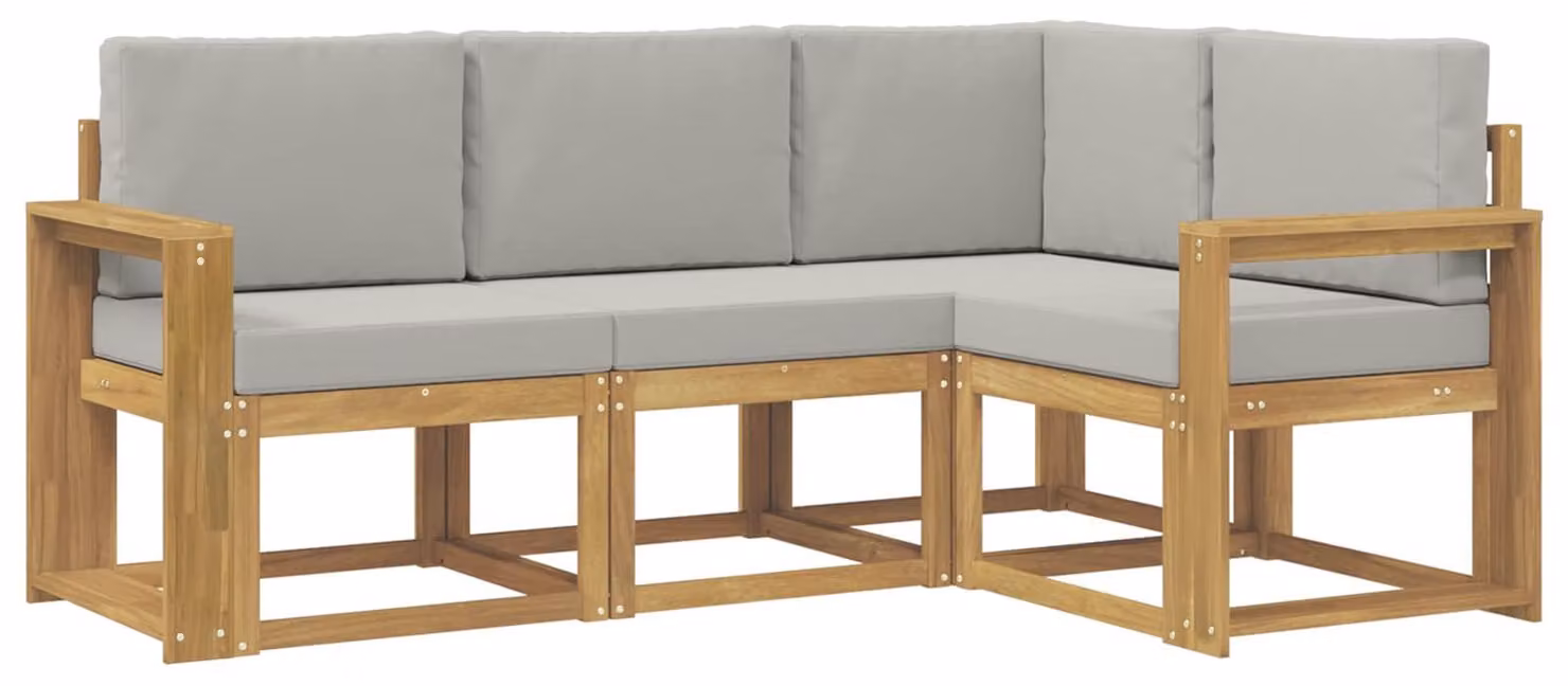 Set di divani da esterno, 4 pezzi, bianco e grigio chiaro
