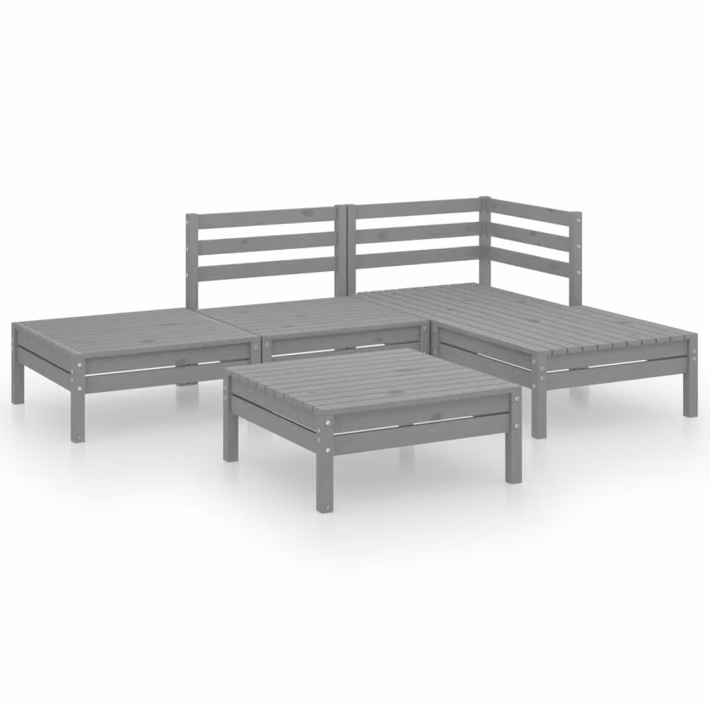 Set Salotto da Giardino 5 pz in Legno Massello di Pino Grigio