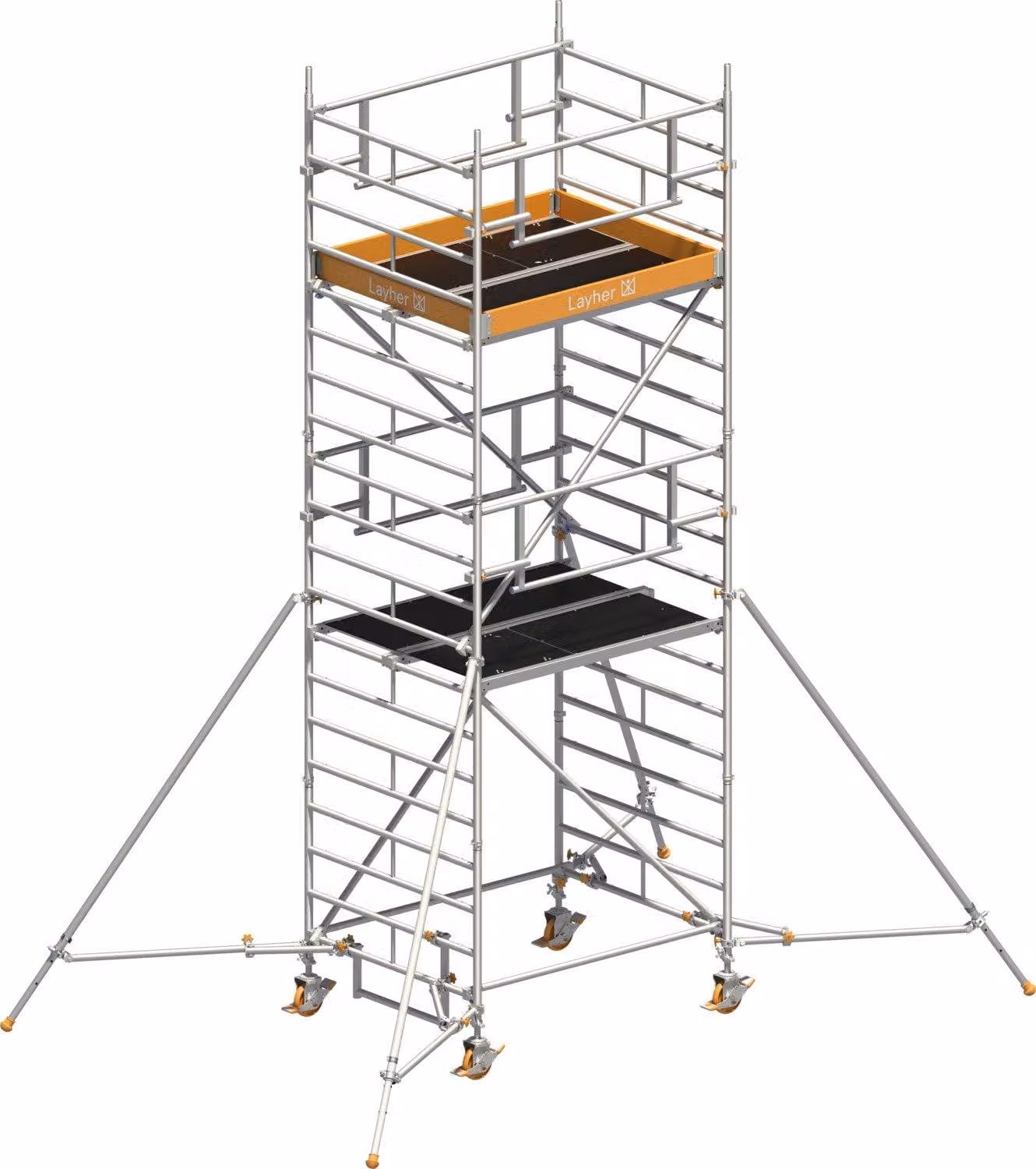 Ponteggio mobile Layher Uni Kompakt P2 Safety Plus con doppia ringhiera e puntelli estensibili 6,20 m AH